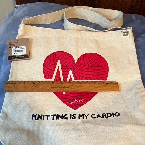Eco Bag Knitting Is My Cardio Tote, new with tag, recycled cotton canvas - Picture 8 of 9